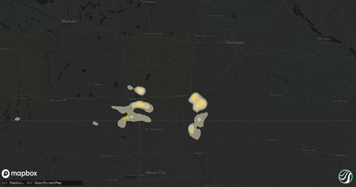 Hail map in Austin, MN on May 26, 2026