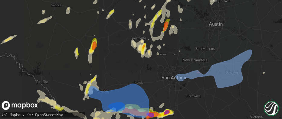 Hail map in Bandera, TX on May 26, 2026
