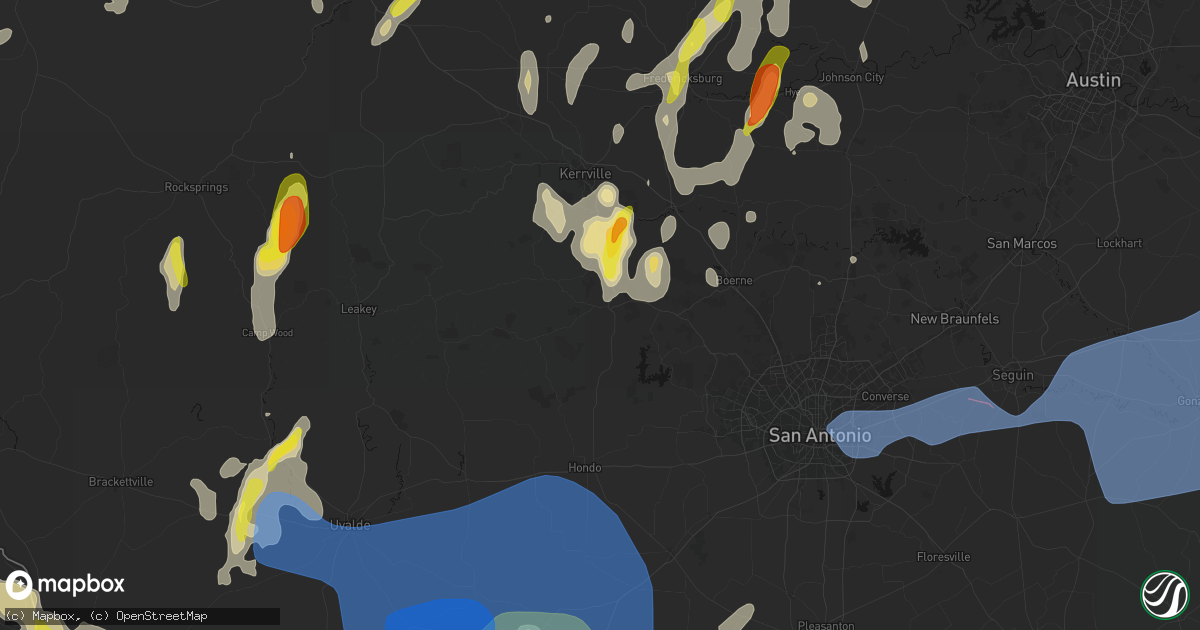 Hail map in Bandera, TX on May 26, 2026