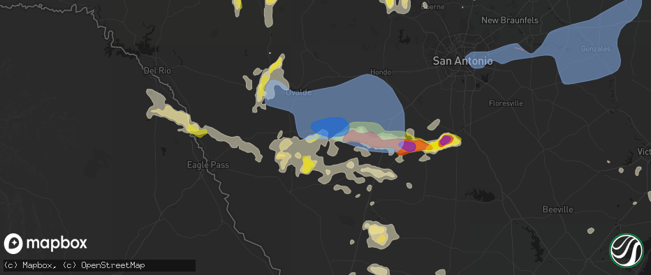 Hail map in Batesville, TX on May 26, 2026