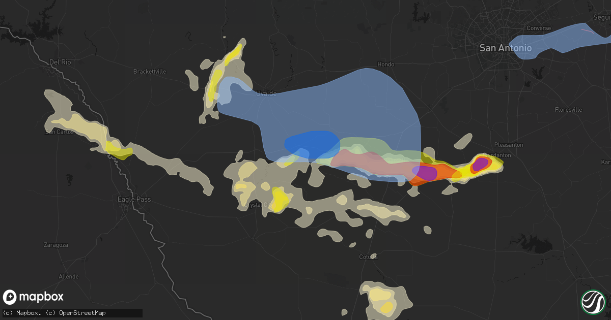 Hail map in Batesville, TX on May 26, 2026