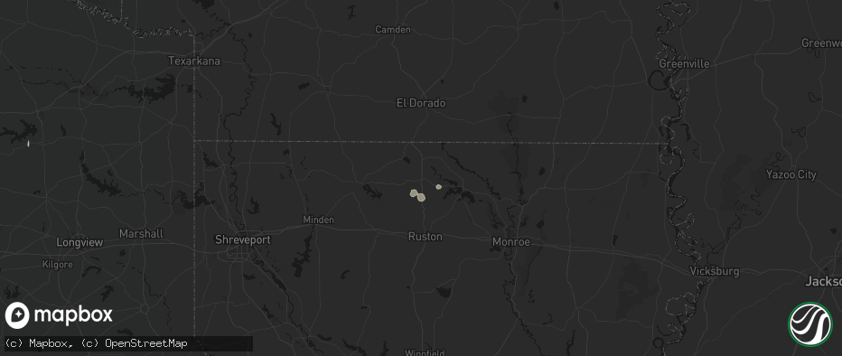 Hail map in Bernice, LA on May 26, 2026
