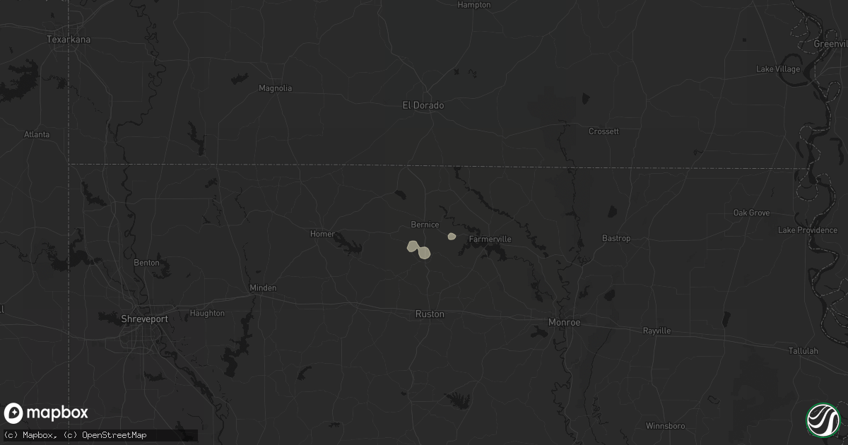 Hail map in Bernice, LA on May 26, 2026