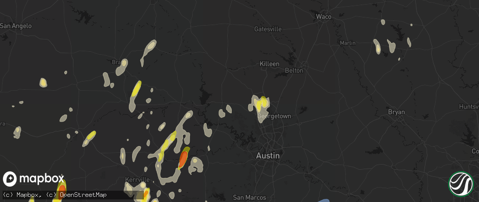 Hail map in Bertram, TX on May 26, 2026
