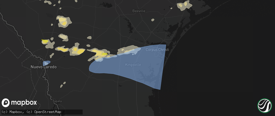 Hail map in Bishop, TX on May 26, 2026