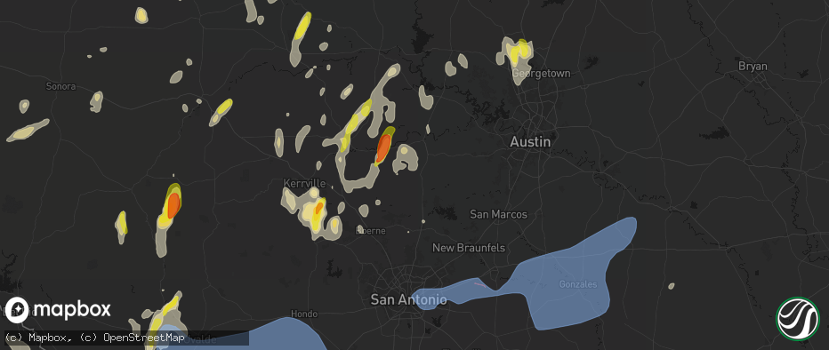 Hail map in Blanco, TX on May 26, 2026