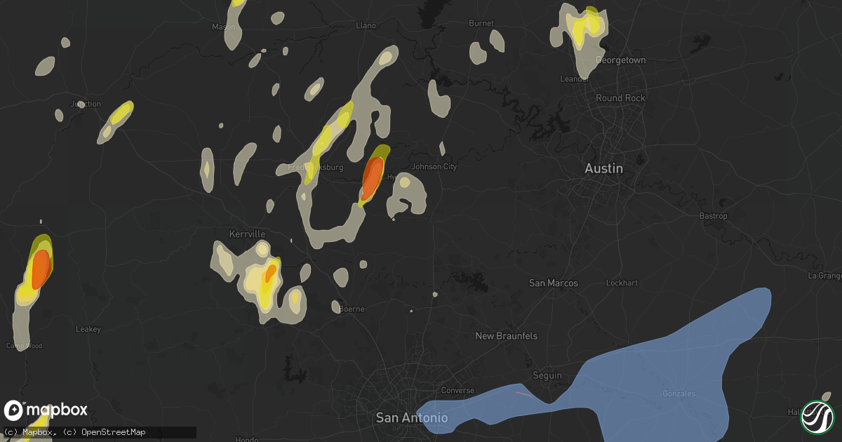 Hail map in Blanco, TX on May 26, 2026