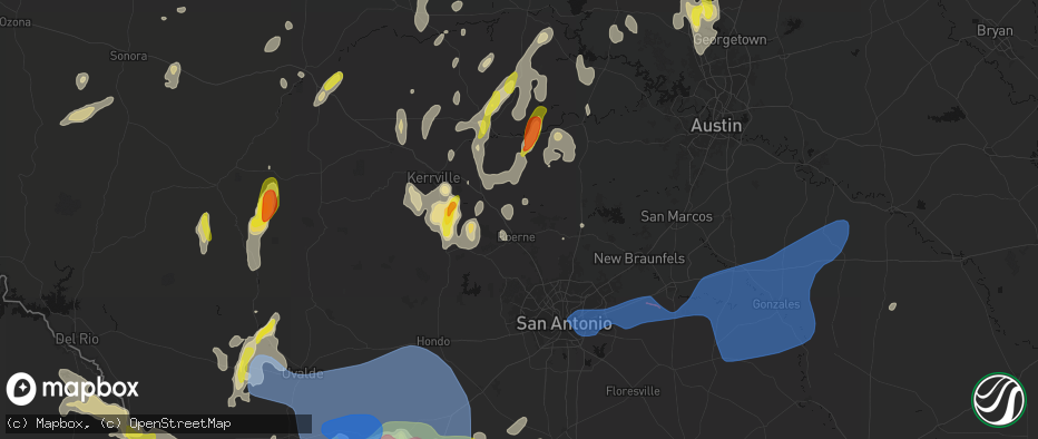 Hail map in Boerne, TX on May 26, 2026