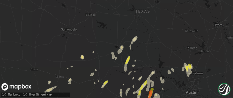 Hail map in Brady, TX on May 26, 2026
