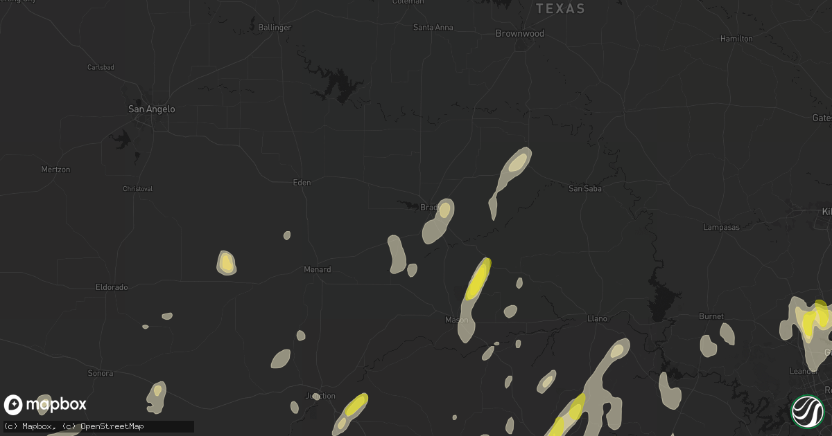 Hail map in Brady, TX on May 26, 2026