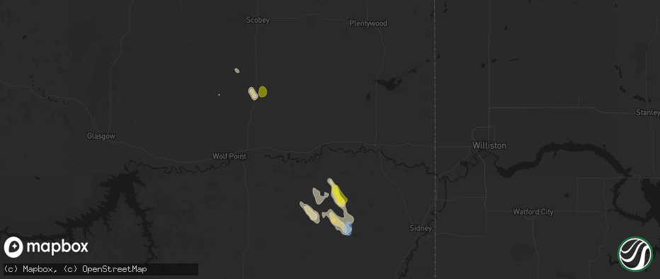 Hail map in Brockton, MT on May 26, 2026