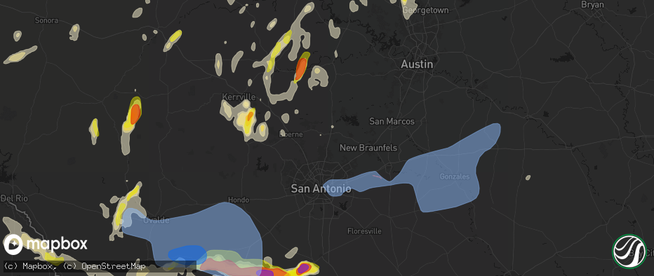Hail map in Bulverde, TX on May 26, 2026