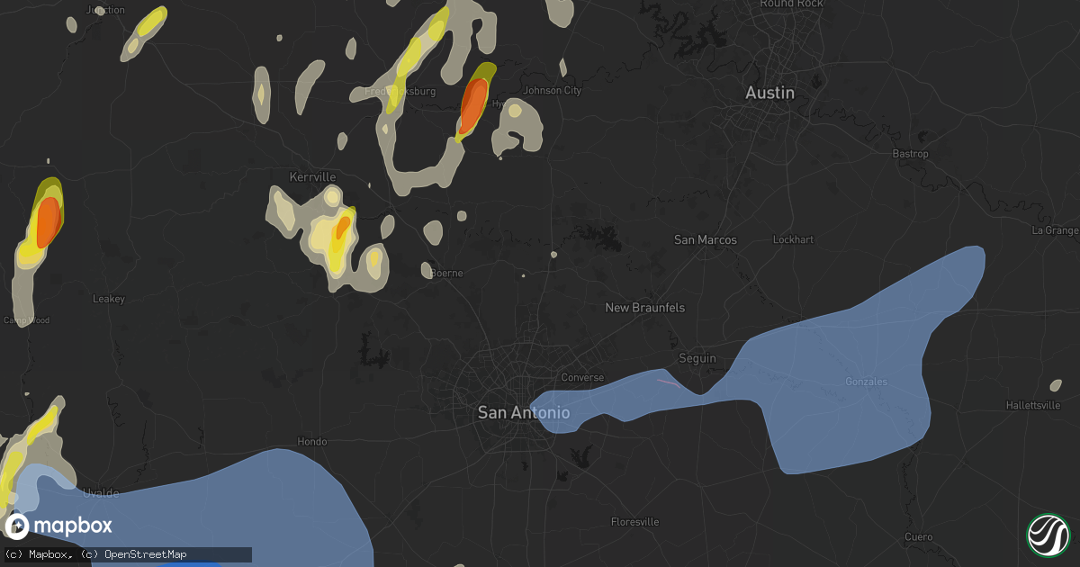 Hail map in Bulverde, TX on May 26, 2026