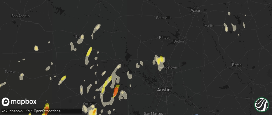 Hail map in Burnet, TX on May 26, 2026