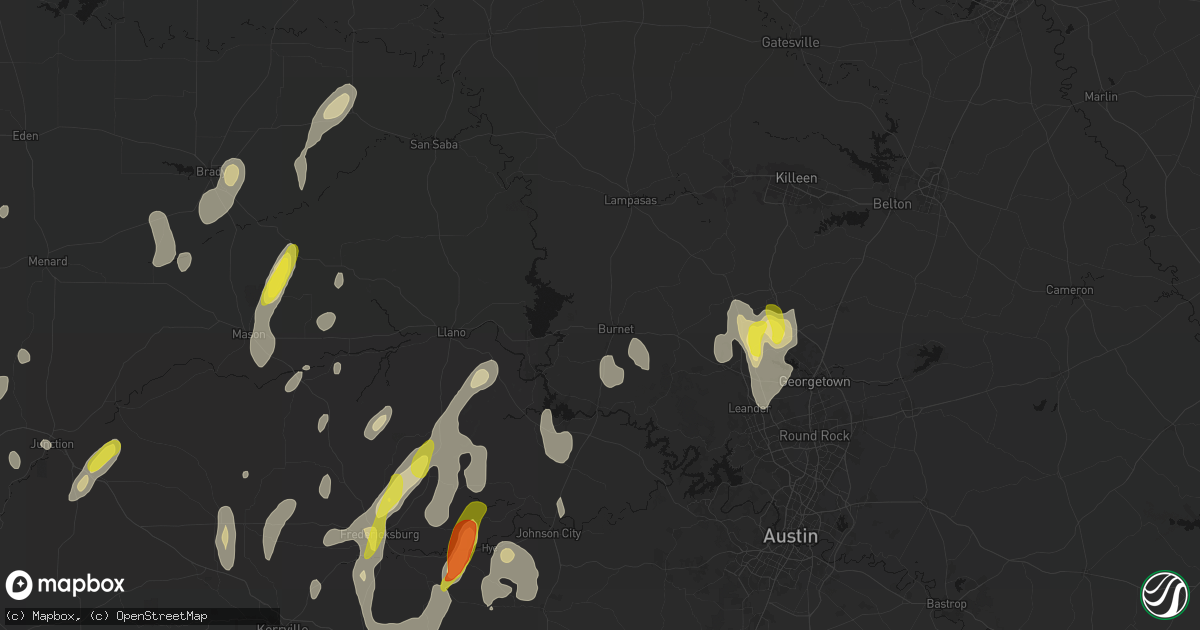 Hail map in Burnet, TX on May 26, 2026