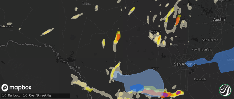 Hail map in Camp Wood, TX on May 26, 2026