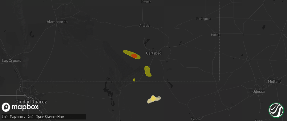 Hail map in Carlsbad, NM on May 26, 2026