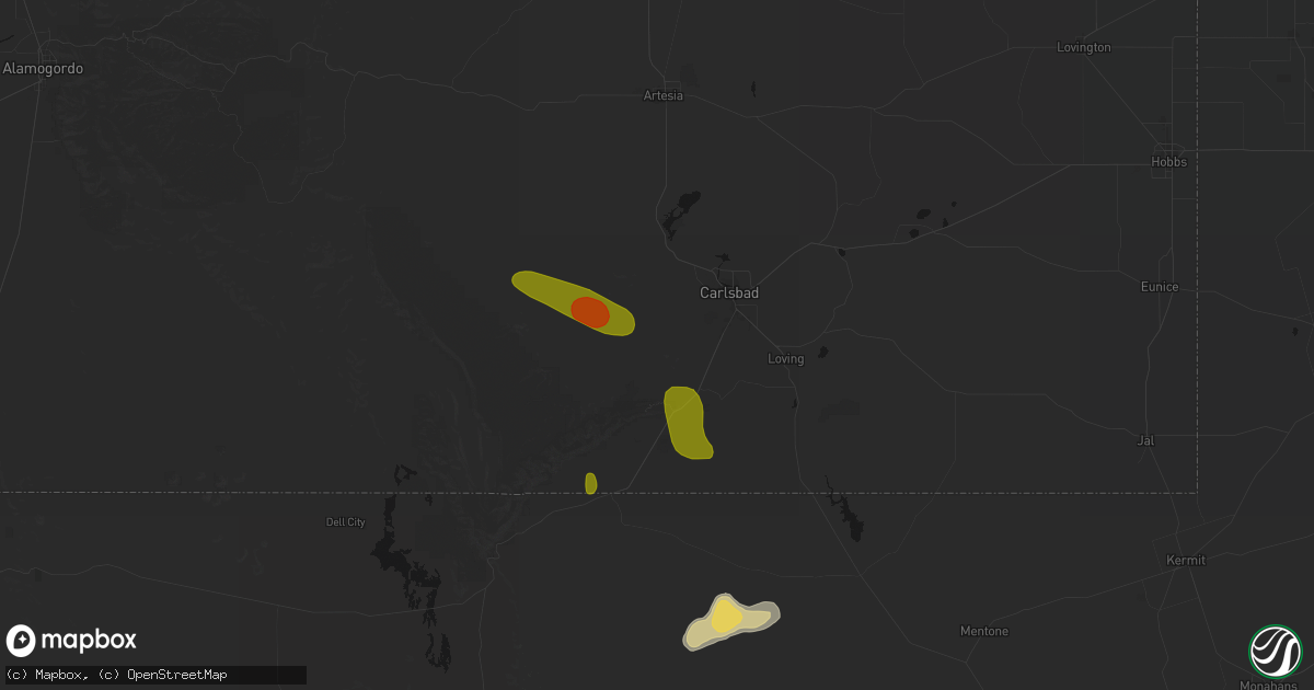 Hail map in Carlsbad, NM on May 26, 2026