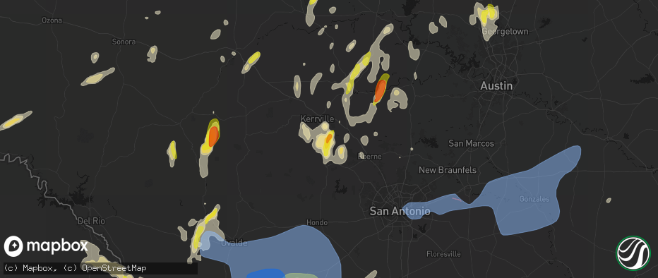 Hail map in Center Point, TX on May 26, 2026