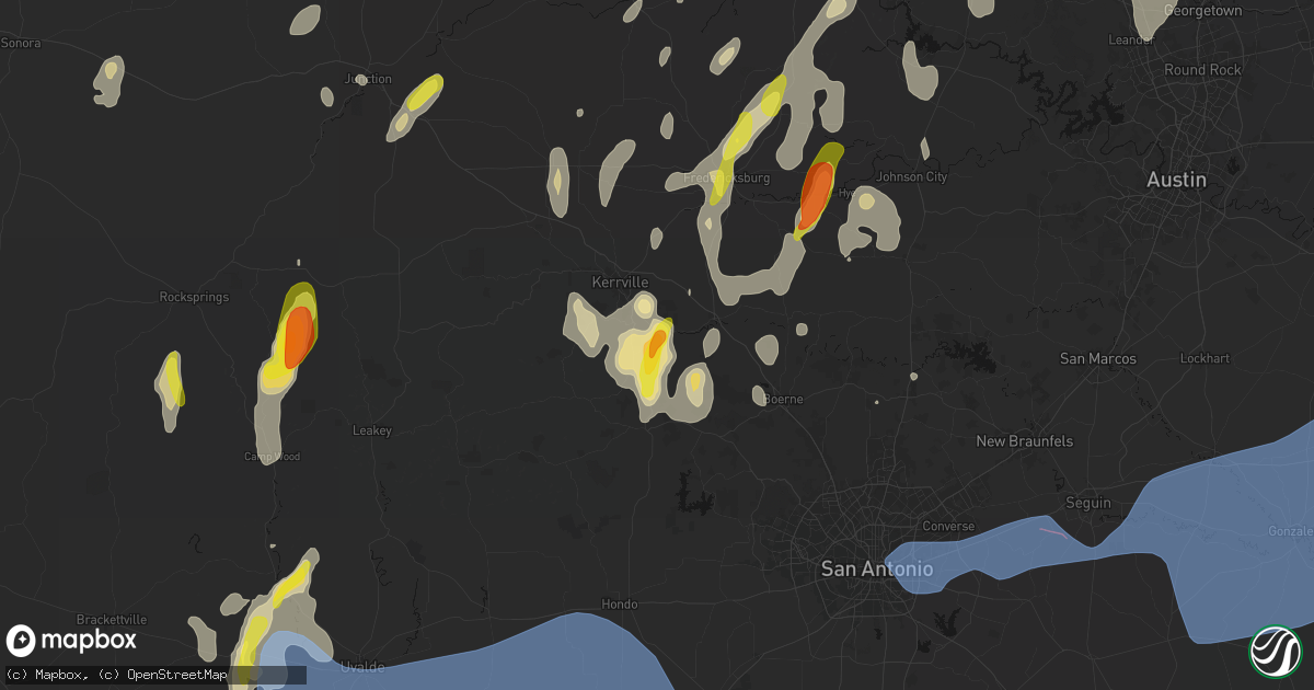 Hail map in Center Point, TX on May 26, 2026