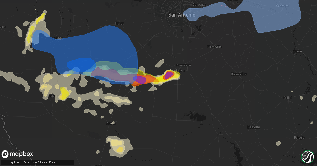 Hail map in Charlotte, TX on May 26, 2026