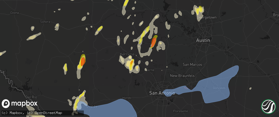 Hail map in Comfort, TX on May 26, 2026