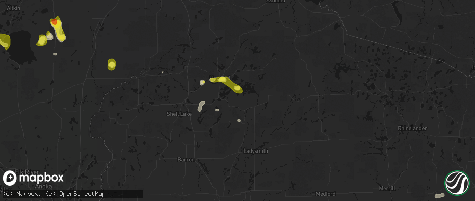 Hail map in Couderay, WI on May 26, 2026