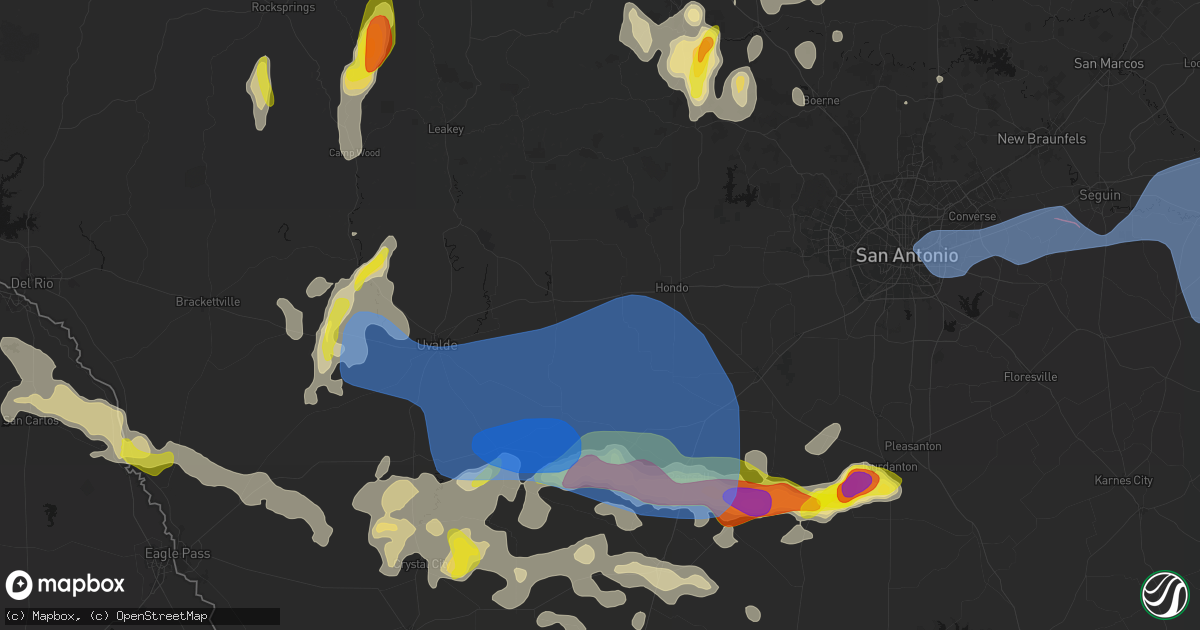 Hail map in D Hanis, TX on May 26, 2026
