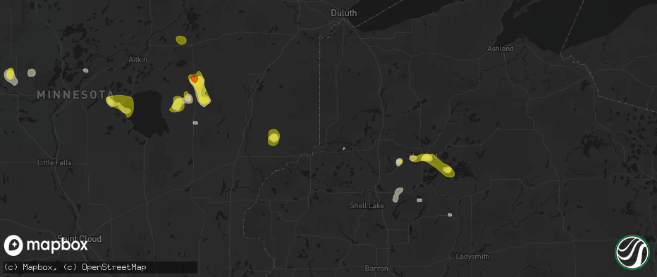 Hail map in Danbury, WI on May 26, 2026