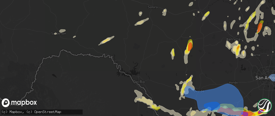 Hail map in Del Rio, TX on May 26, 2026