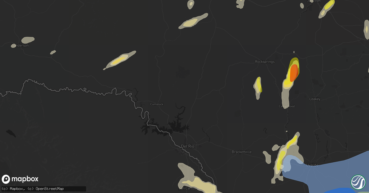 Hail map in Del Rio, TX on May 26, 2026