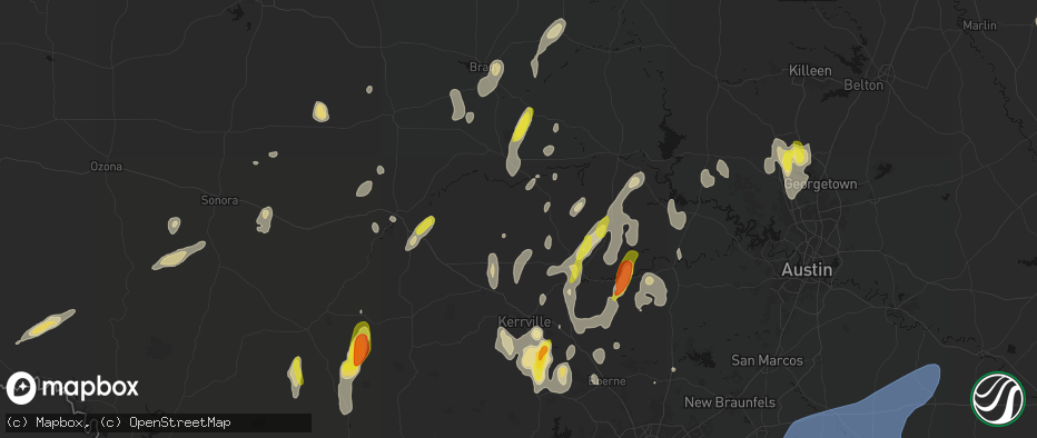Hail map in Doss, TX on May 26, 2026