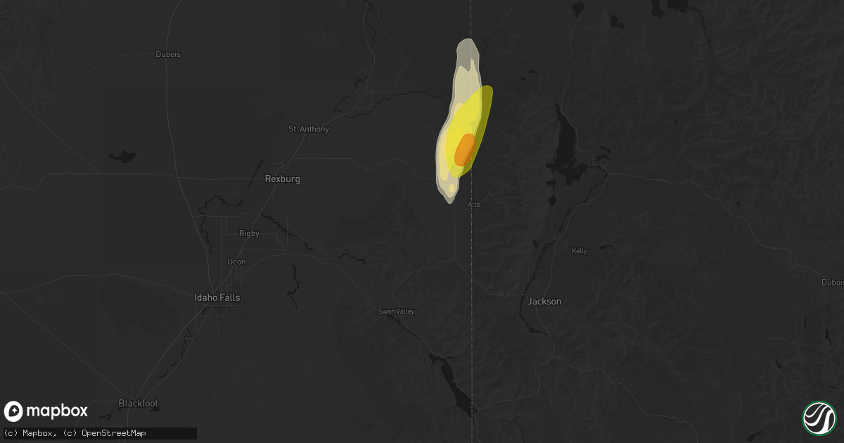 Hail map in Driggs, ID on May 26, 2026
