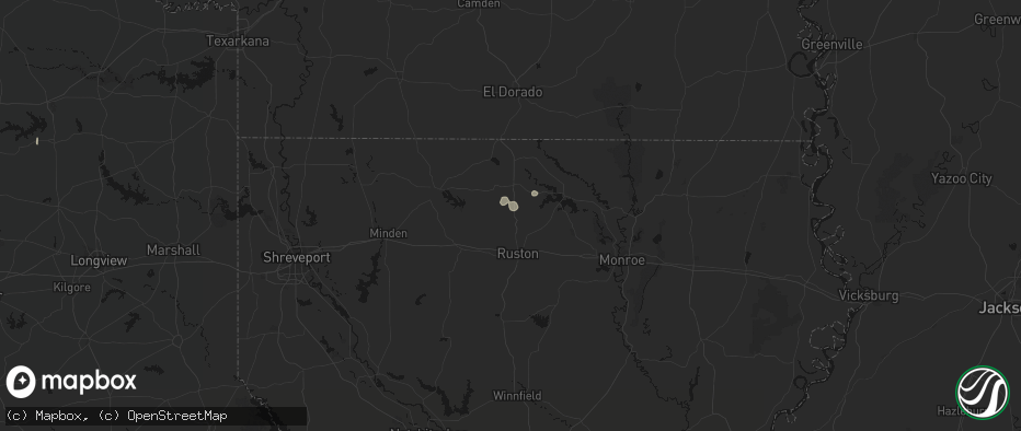 Hail map in Dubach, LA on May 26, 2026