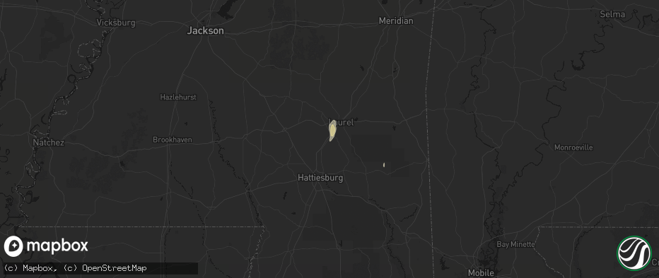 Hail map in Ellisville, MS on May 26, 2026