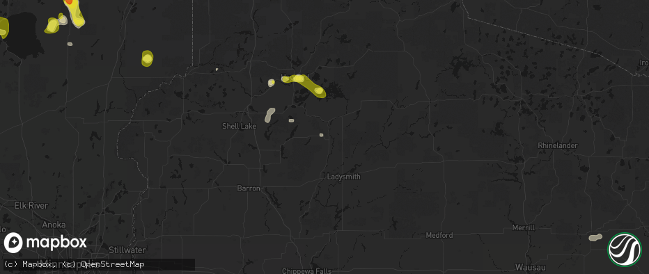 Hail map in Exeland, WI on May 26, 2026