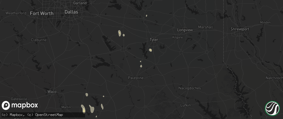 Hail map in Frankston, TX on May 26, 2026