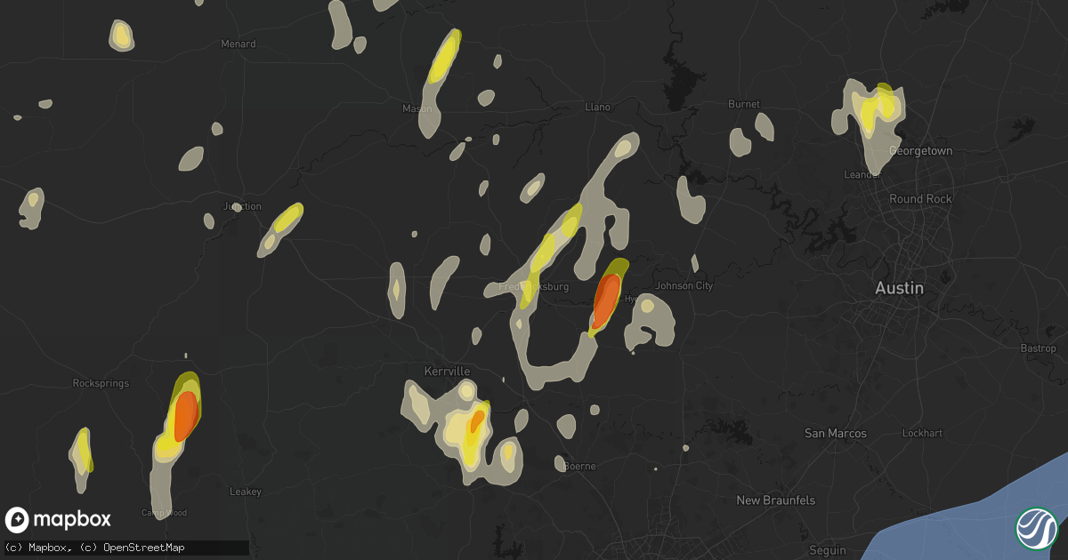 Hail map in Fredericksburg, TX on May 26, 2026