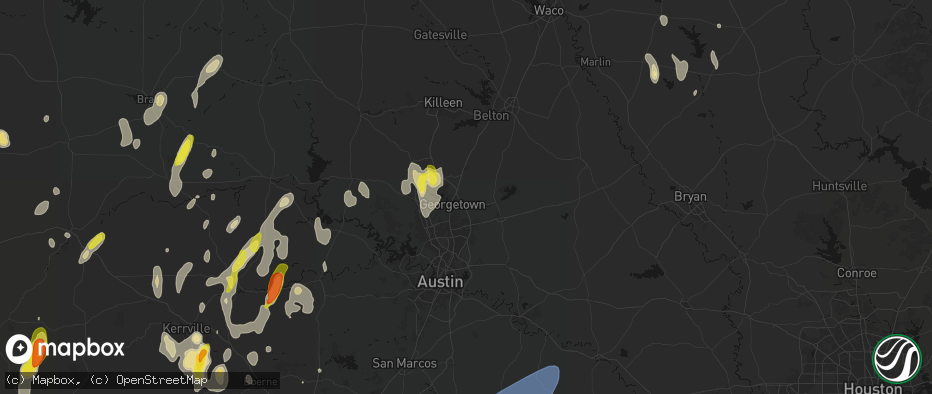 Hail map in Georgetown, TX on May 26, 2026