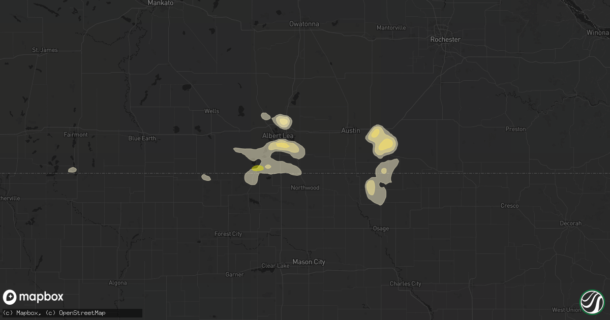Hail map in Glenville, MN on May 26, 2026