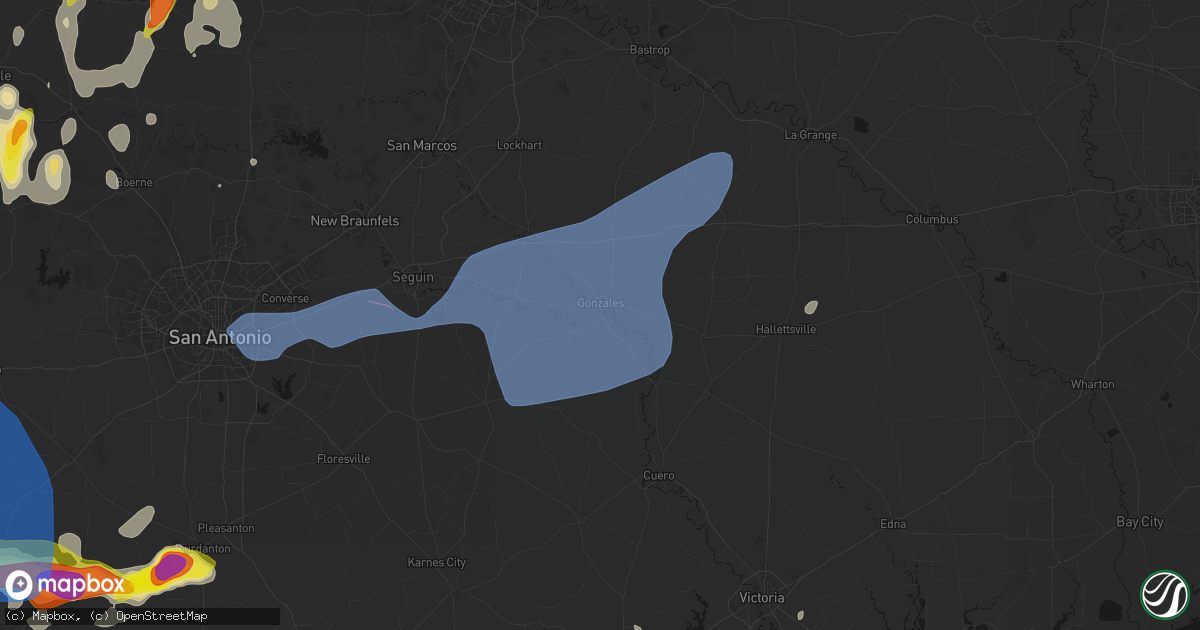 Hail map in Gonzales, TX on May 26, 2026