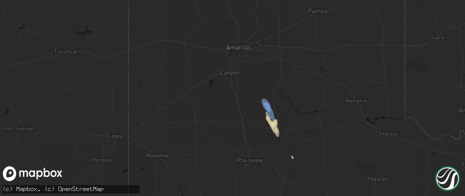 Hail map in Happy, TX on May 26, 2026