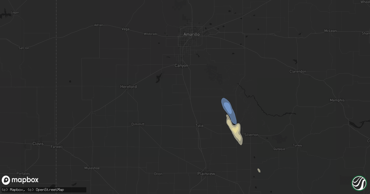 Hail map in Happy, TX on May 26, 2026