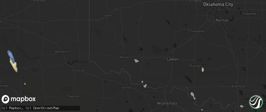 Hail map in Headrick, OK on May 26, 2026
