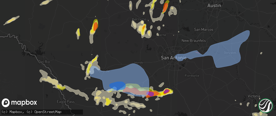 Hail map in Hondo, TX on May 26, 2026