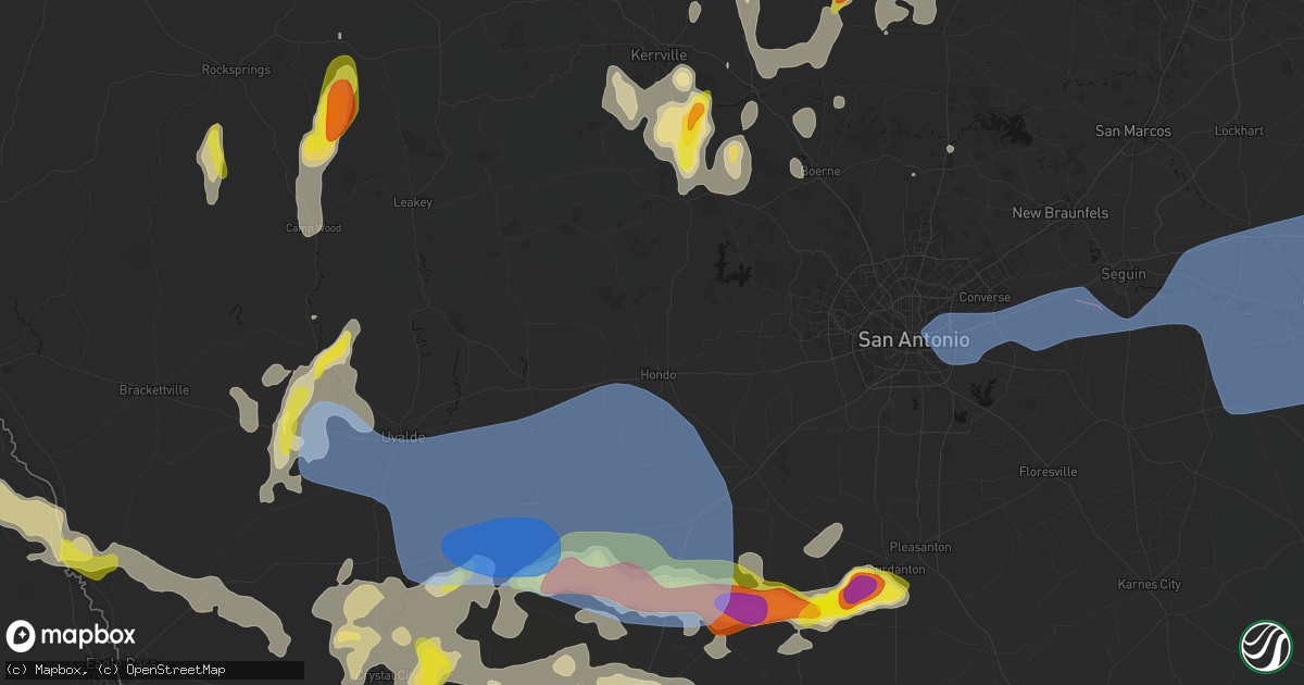 Hail map in Hondo, TX on May 26, 2026