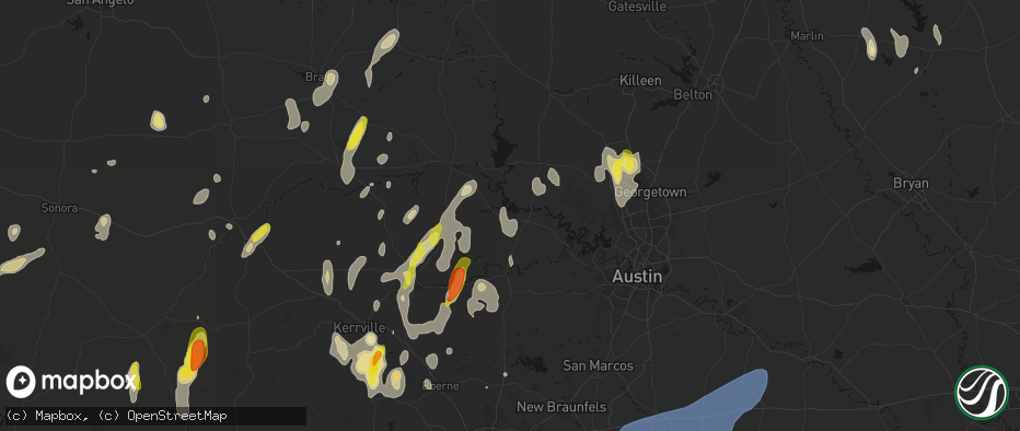 Hail map in Horseshoe Bay, TX on May 26, 2026