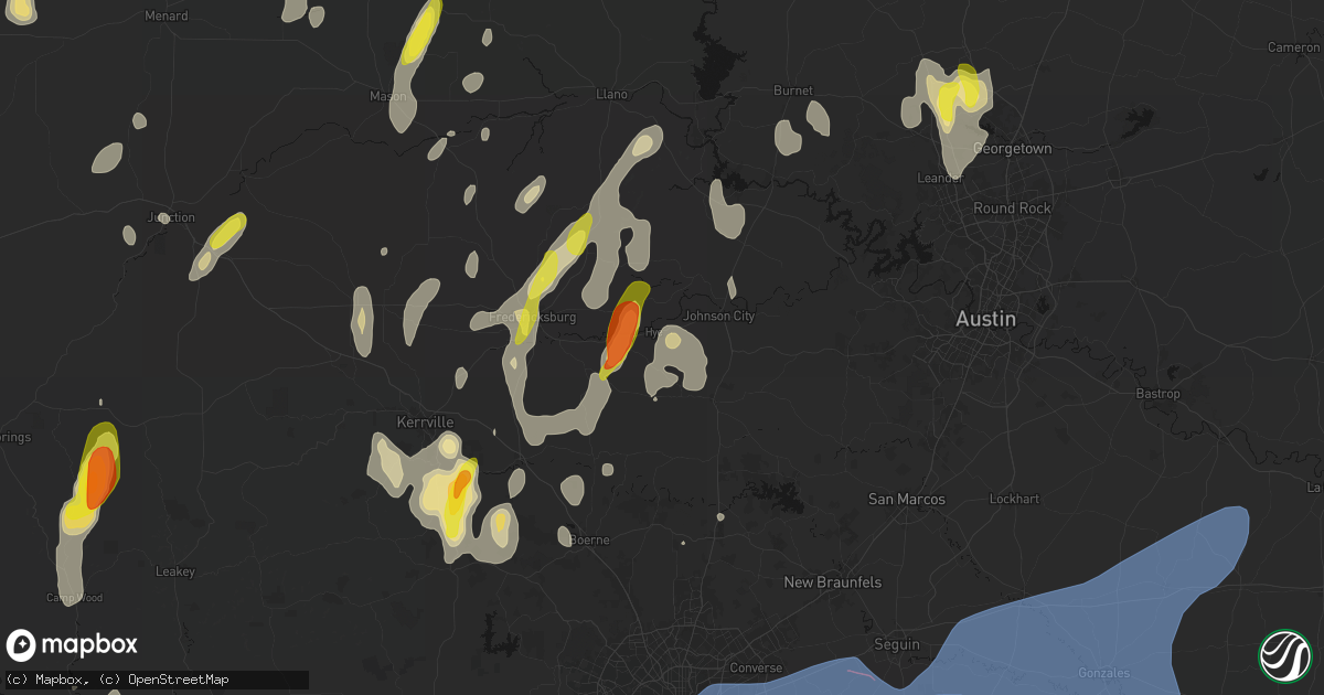 Hail map in Hye, TX on May 26, 2026