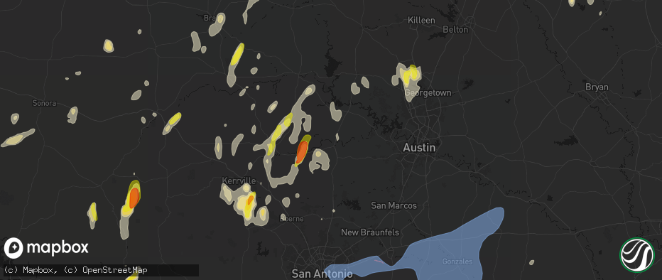 Hail map in Johnson City, TX on May 26, 2026