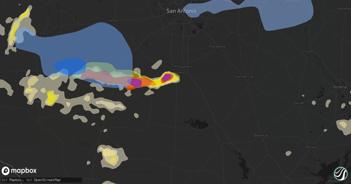 Hail map in Jourdanton, TX on May 26, 2026